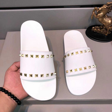 Load image into Gallery viewer, Leather Rivets Sandals Bathroom Non-slip Flat Sandals Beach Shoes Soft Bottom
