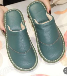 Leather cotton slippers winter home indoor beef tendon bottom non-slip waterproof