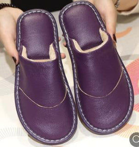 Leather cotton slippers winter home indoor beef tendon bottom non-slip waterproof