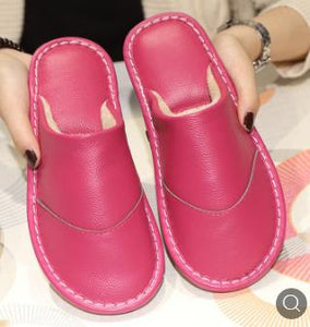 Leather cotton slippers winter home indoor beef tendon bottom non-slip waterproof