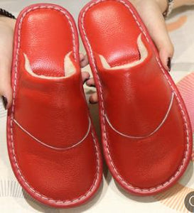 Leather cotton slippers winter home indoor beef tendon bottom non-slip waterproof